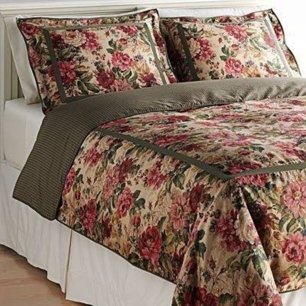 Ralph Lauren Chaps Rosemont Standard Pillow Sham Floral Grosgrain Ribbon Vintage